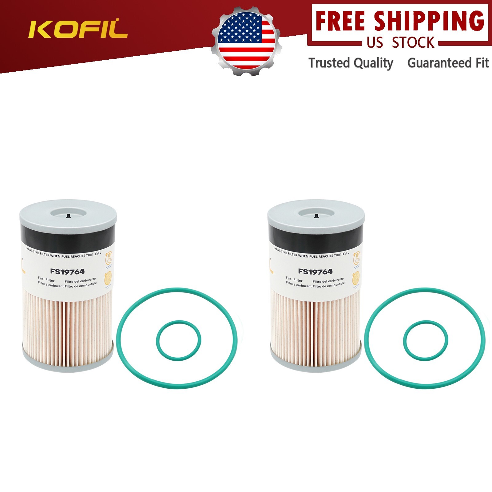 2PCS FS19764 Fuel Water Separator For Detroit 23529168, FS19624