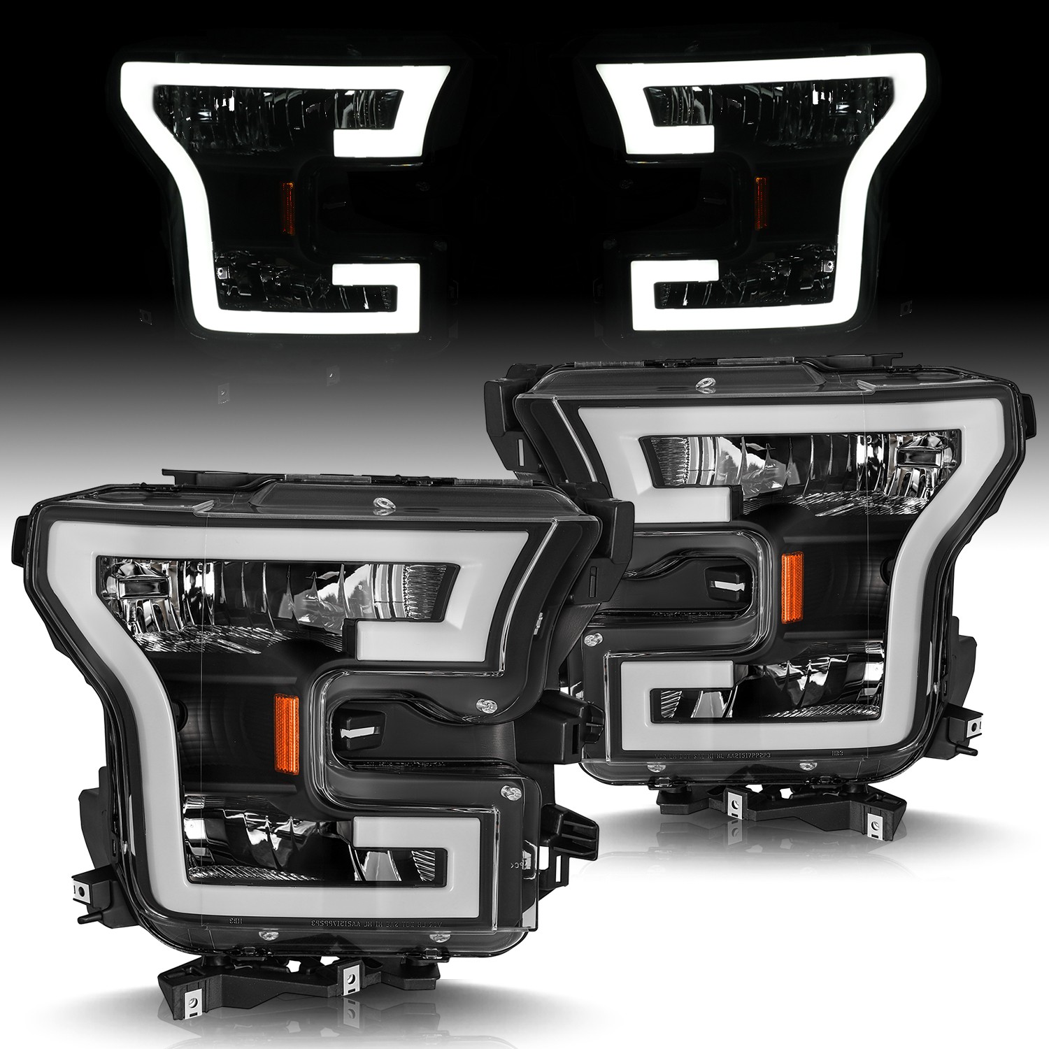 For 2015 2016 2017 FORD F150 3D LED DRL TUBE HEADLIGHT/LAMPS BLACK/AMBER