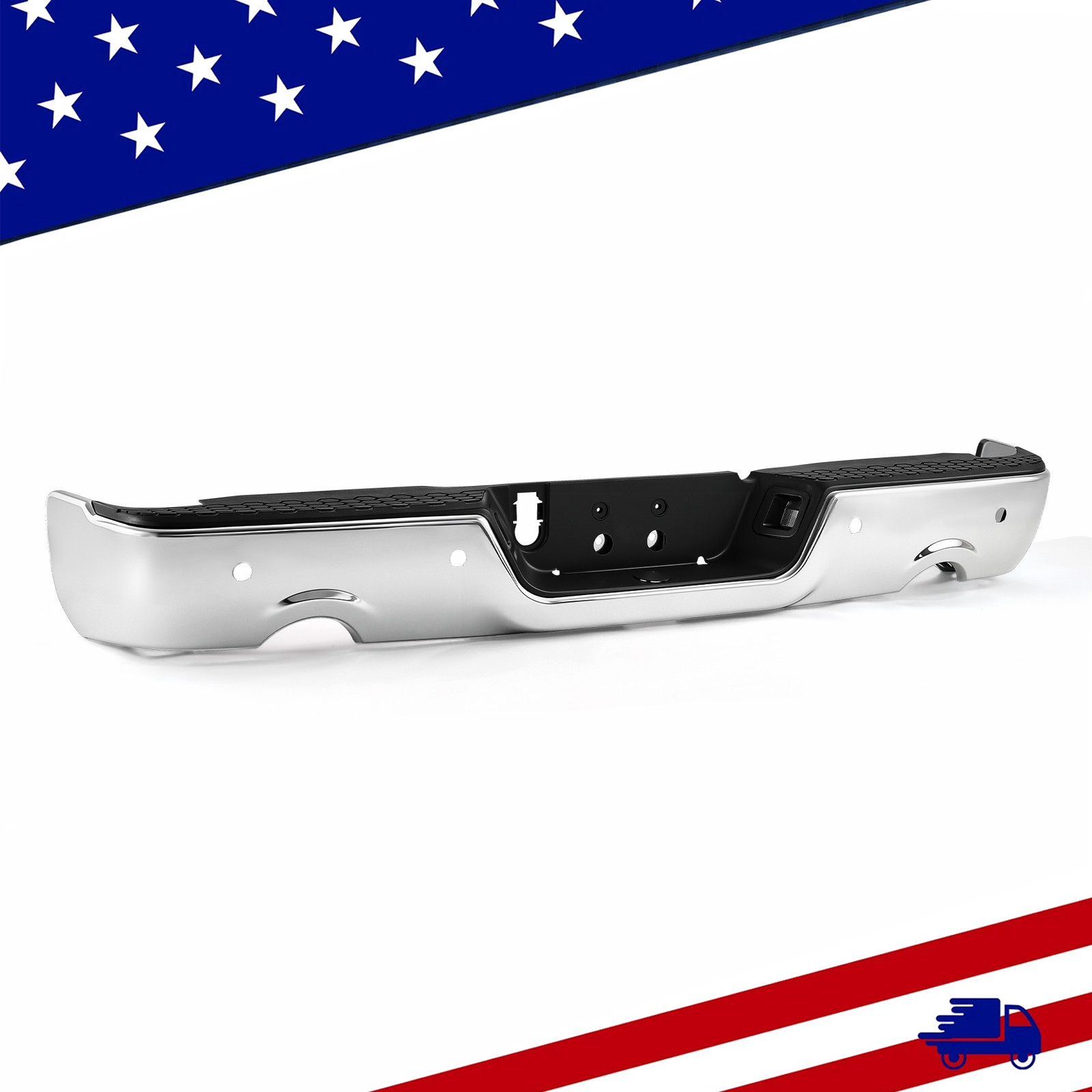 1-Piece Rear Bumper Fit 2009-2018 Dodge Ram 1500 w/ Dual Exhaust & Sensor Holes