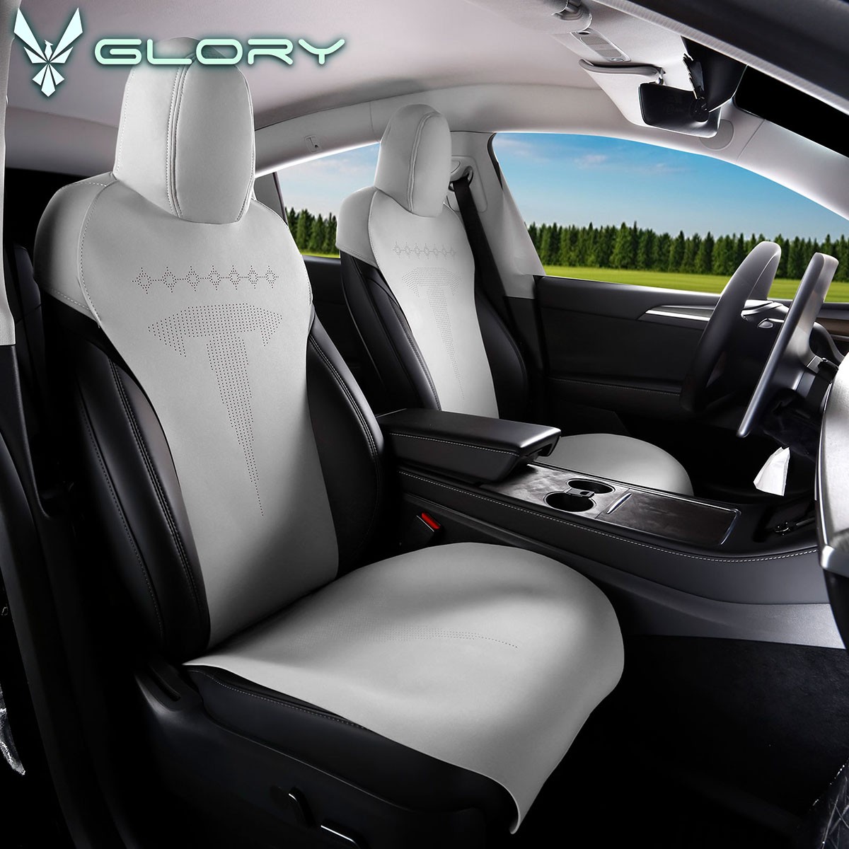 Fits 17-23 Tesla Model 3 Seat Cover Cushions V2 Style Suede Leather White Fits 17-23 Tesla Model 3 Seat Cover Cushions V2 Style Suede Leather White