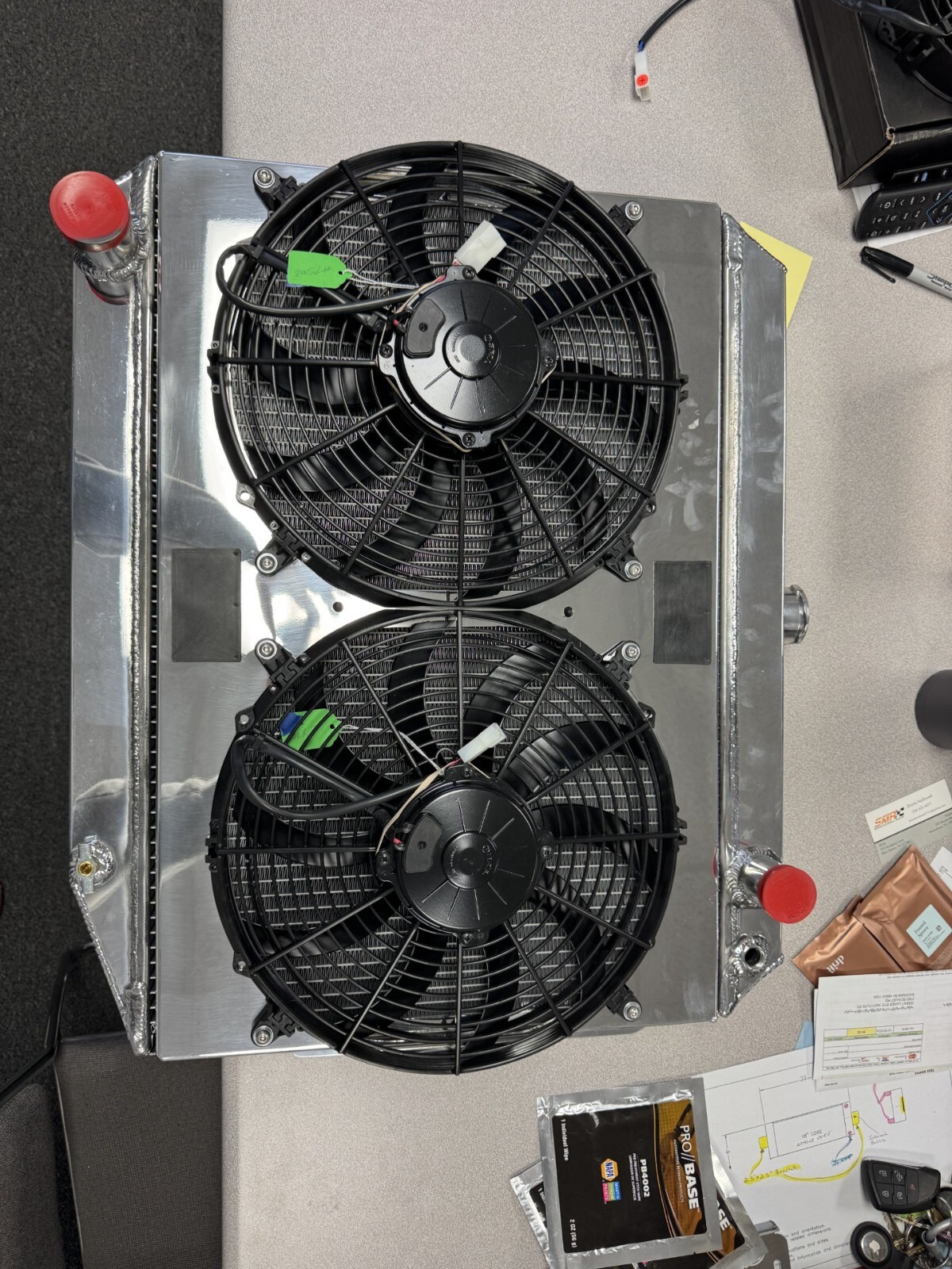 Be Cool Aluminum Radiator with Dual Fans on Shroud. Be Cool Aluminum Radiator with Dual Fans on Shroud.