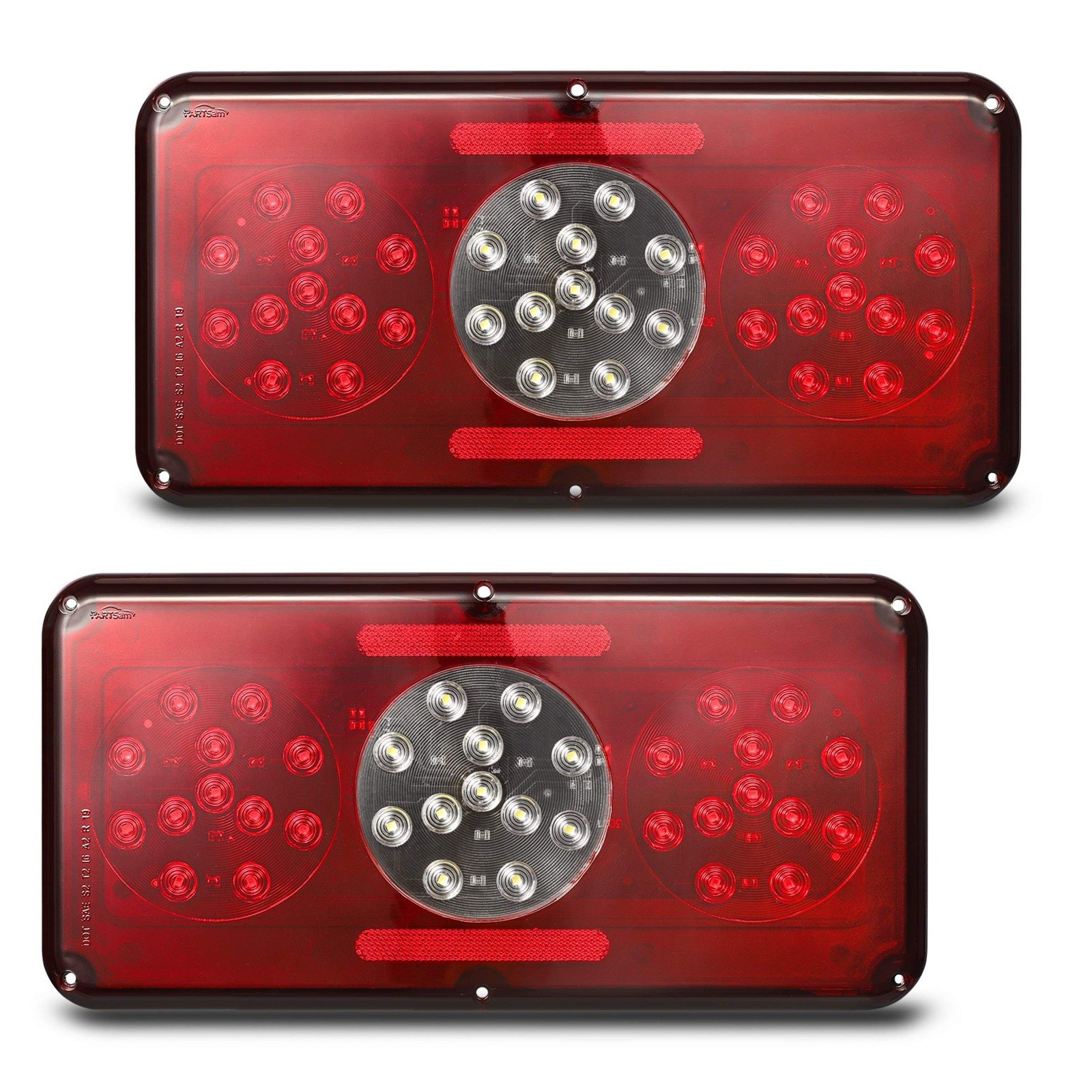 Partsam 2Pcs Rectangle LED Trailer Camper RV Triple Tail Lights Standard, Red Partsam 2Pcs Rectangle LED Trailer Camper RV Triple Tail Lights Standard, Red