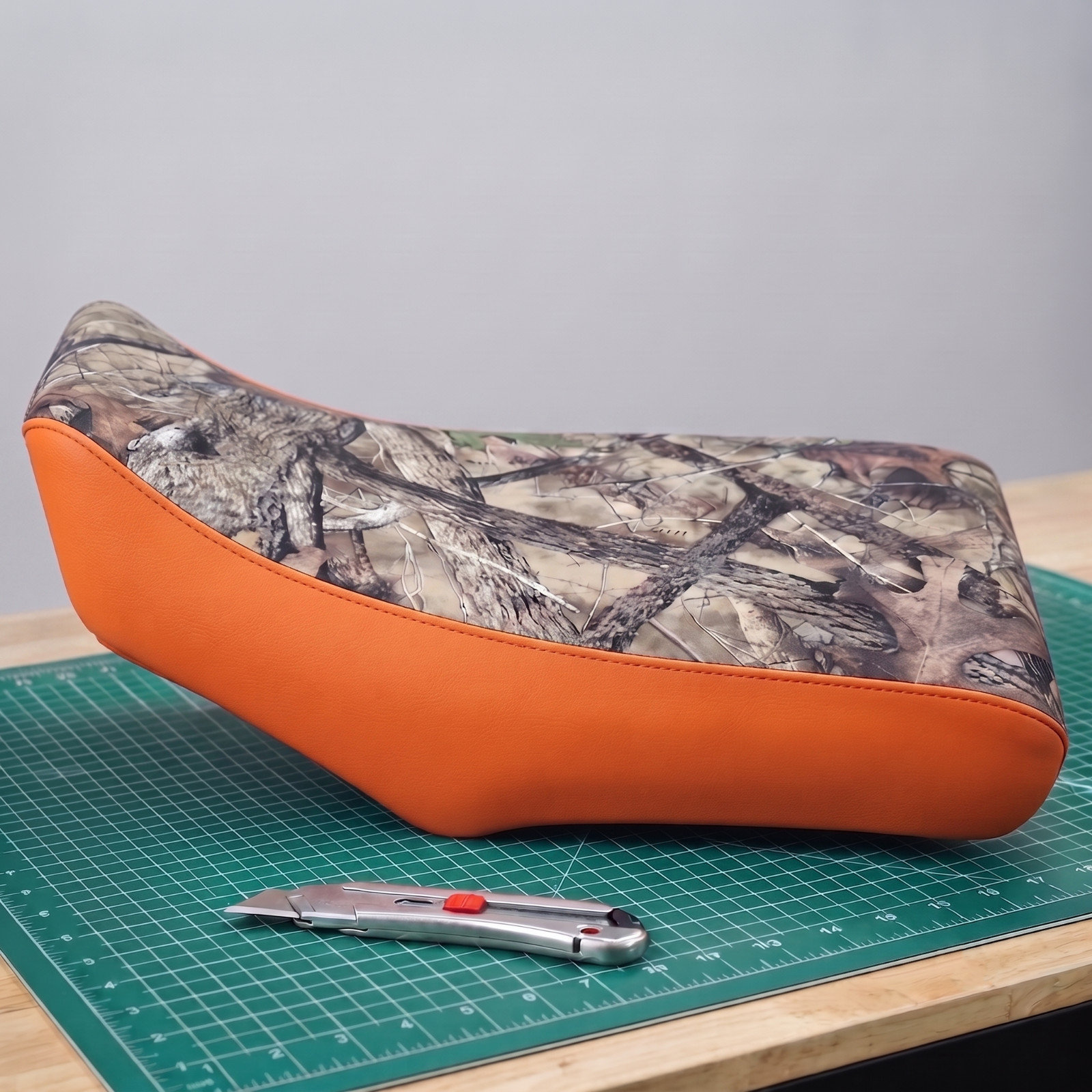 Honda TRX125 Seat Cover For 1985 To 1986 Models Orange Camo Vinyl Seat Cover