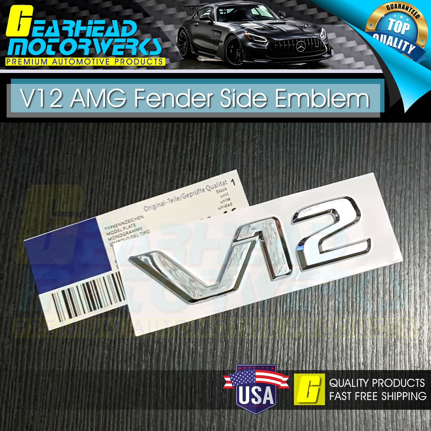 AMG V12 Letter Chrome Emblem Side Front Fender Badge fit For Mercedes-Benz Logo