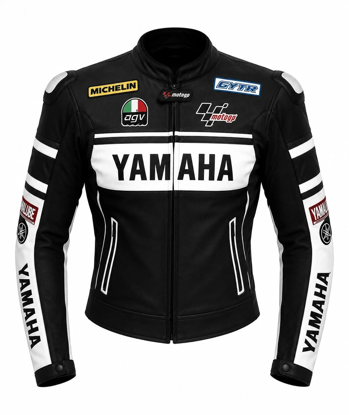 Yamaha Black White Motorcycle Leather Racing Jacket CE Armour Biker Riding Yamaha Black White Motorcycle Leather Racing Jacket CE Armour Biker Riding