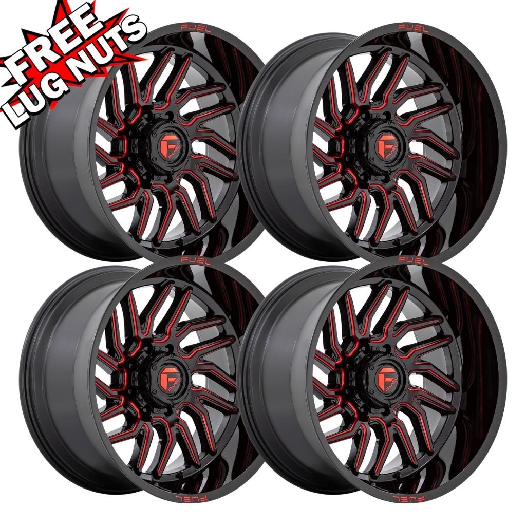 (Set-4) Fuel D808 Hurricane 20X10 5X127 Black Red -18mm Wheels Rims 20 Inch