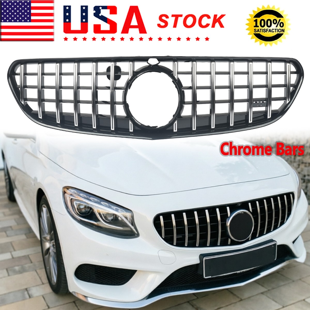 GT-R Style Chrome Bars Grille For Mercedes C217 W217 S500 S550 Coupe 2015-2017