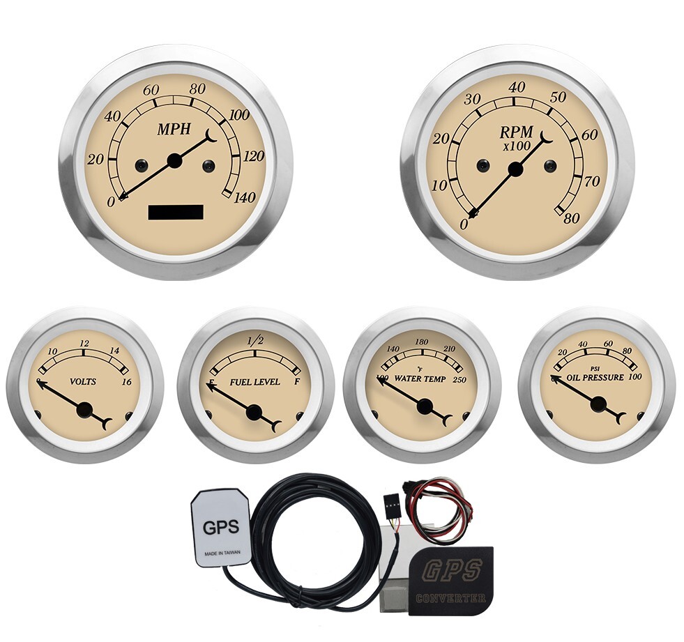 MOTOR METER RACING Classic Beige 6 Gauge Set 85mm GPS Speedometer MPH °F PSI MOTOR METER RACING Classic Beige 6 Gauge Set 85mm GPS Speedometer MPH °F PSI