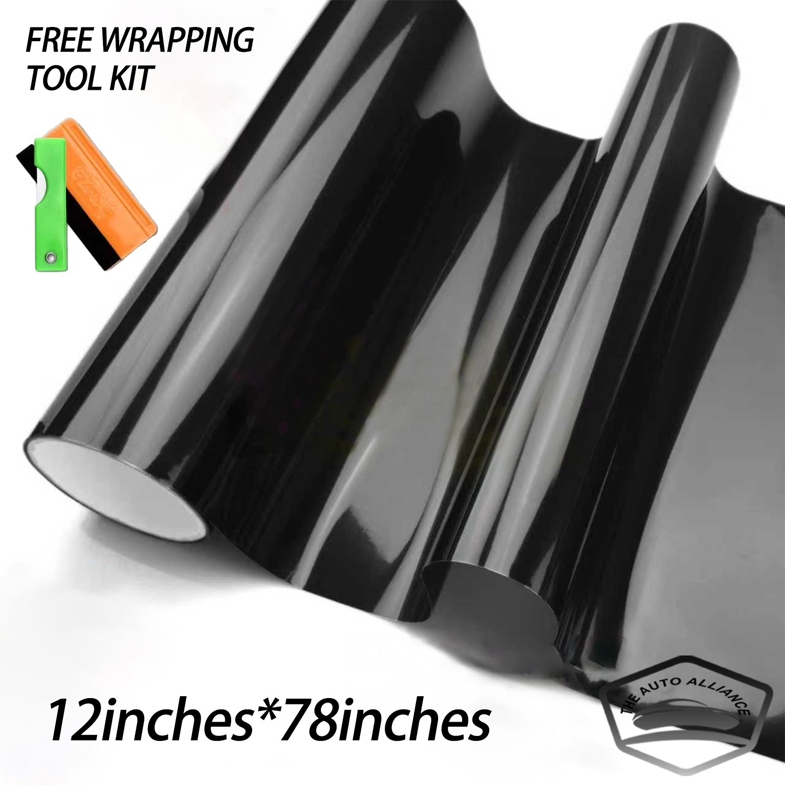 12\'\'x78\'\' Gloss Dark Black Smoke Headlight Taillight Fog Light Tint Film Vinyl