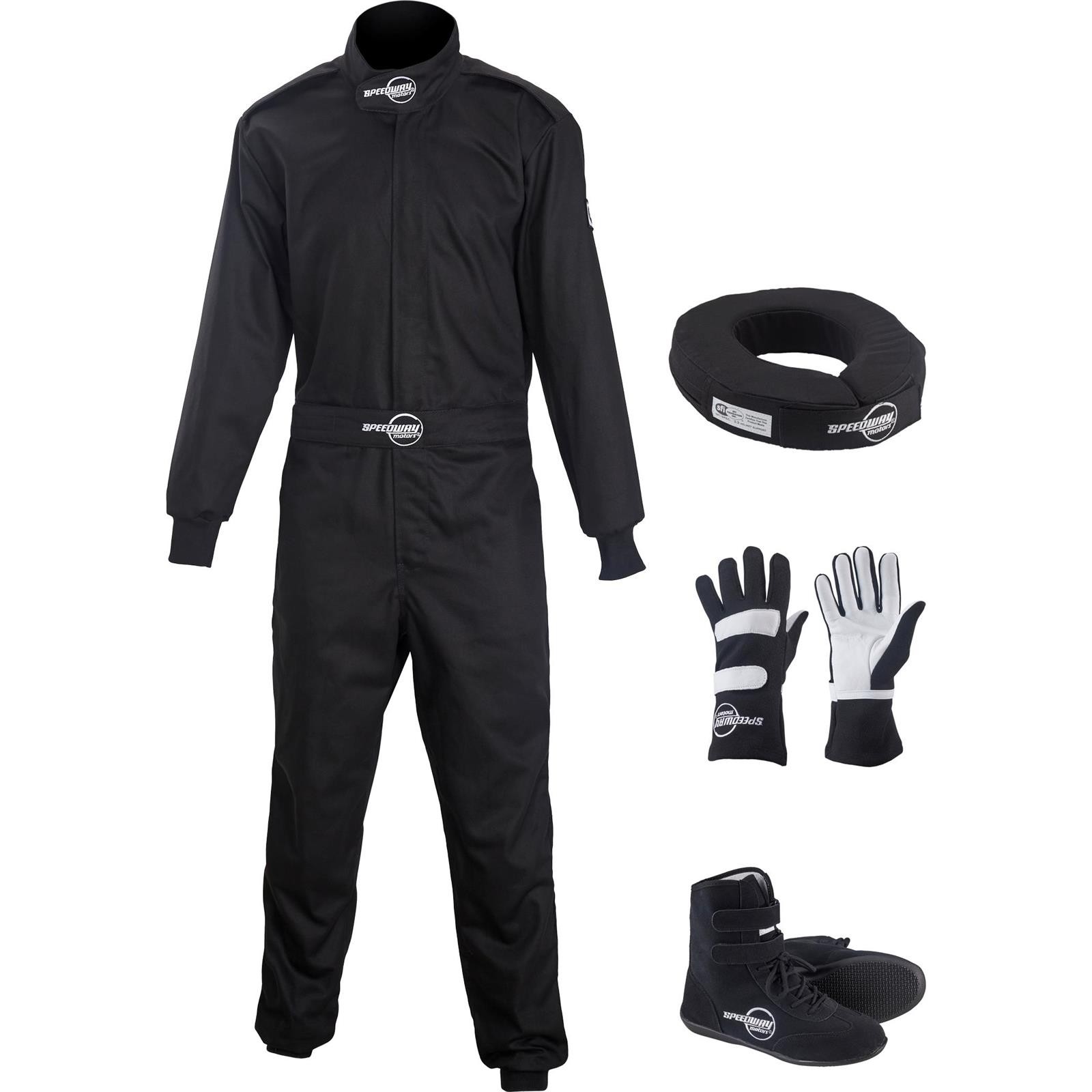 Speedway Motors 1-Pc. Black Racing Suit Set, Large, Shoe Size 10