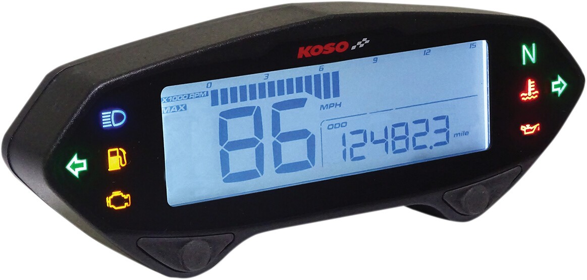Koso North America DB-01RN Multifunction Meter Chrome Universal Speed/Tach Gauge Koso North America DB-01RN Multifunction Meter Chrome Universal Speed/Tach Gauge