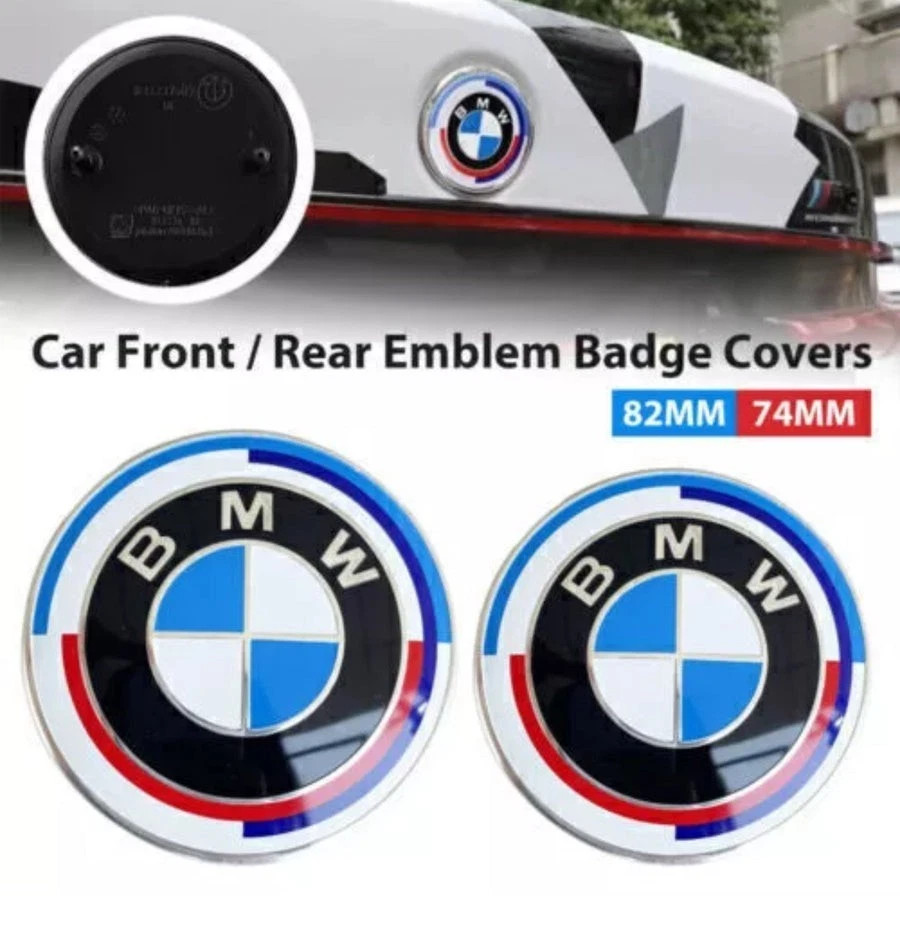 2Pc Front Hood Badge Rear Trunk 82mm 74mm Emblem Fit For BMW 50th Anniversary 2Pc Front Hood Badge Rear Trunk 82mm 74mm Emblem Fit For BMW 50th Anniversary