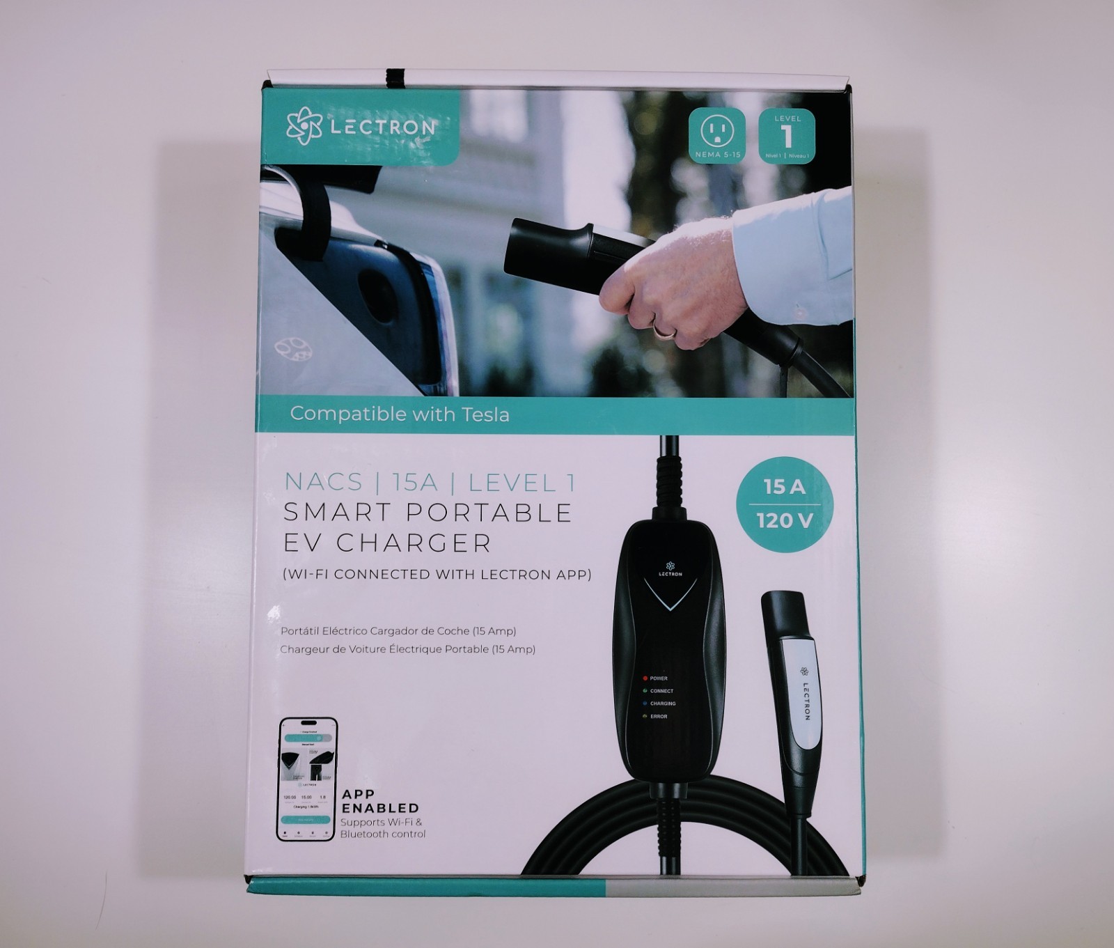 Lectron - Portable Level 1 Tesla EV Charger – 120V, 15A, NEMA 5-15, WiFi Lectron - Portable Level 1 Tesla EV Charger – 120V, 15A, NEMA 5-15, WiFi