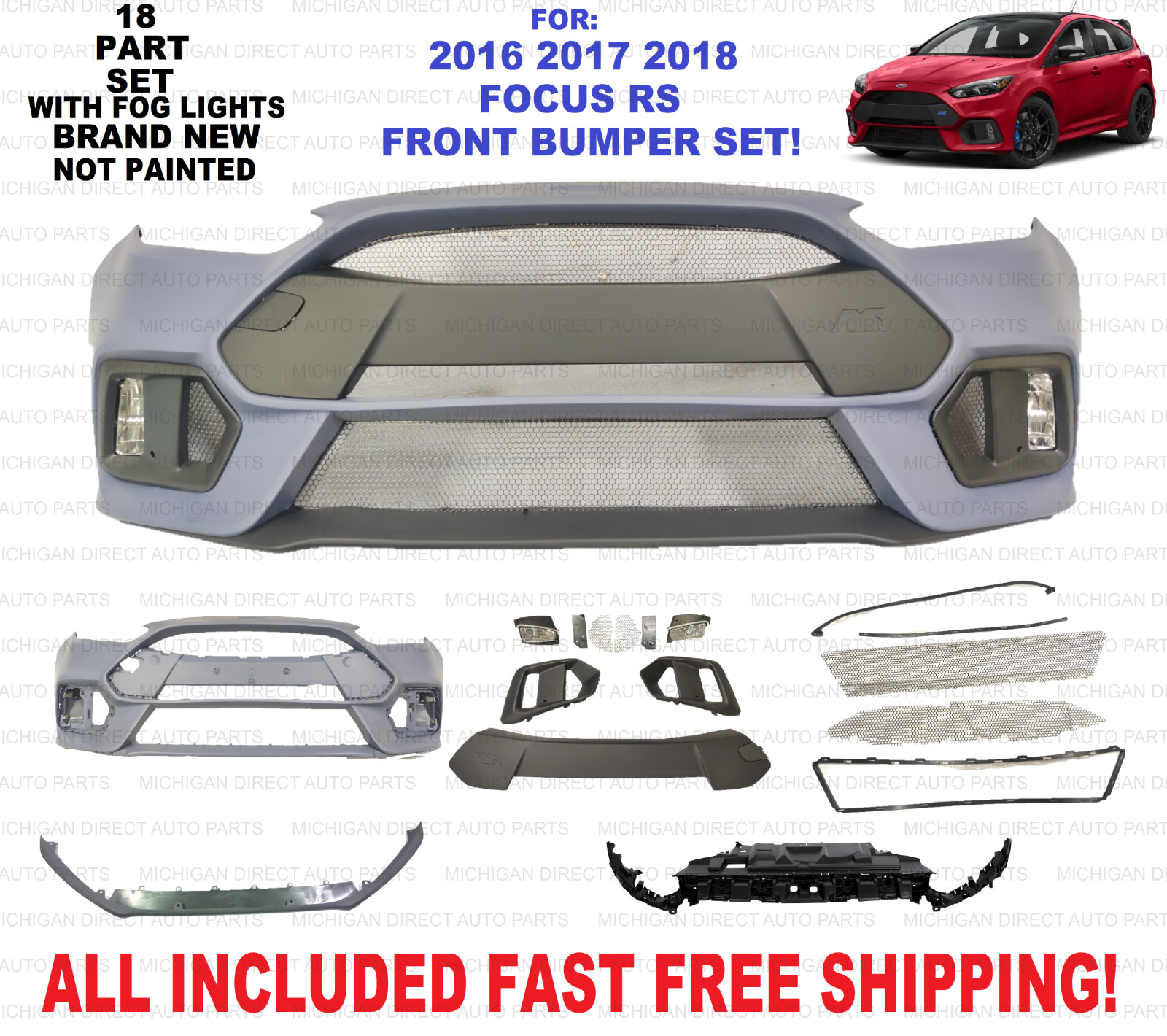 FOR 2016 2017 2018 FORD FOCUS RS FRONT BUMPER SET FOR 2016 2017 2018 FORD FOCUS RS FRONT BUMPER SET