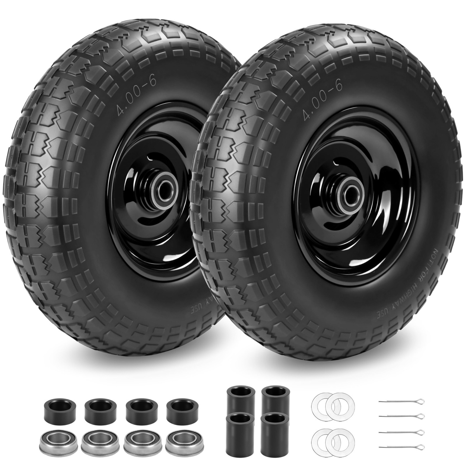 2PC 4.00-6 Flat-Free Tires and Wheels, 13 2PC 4.00-6 Flat-Free Tires and Wheels, 13