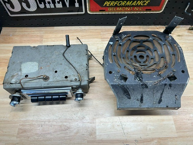 1955 55 CHEVY FACTORY AM RADIO WITH SPEAKER MOUNTING BRACKET AND AMPLIFIER 1955 55 CHEVY FACTORY AM RADIO WITH SPEAKER MOUNTING BRACKET AND AMPLIFIER