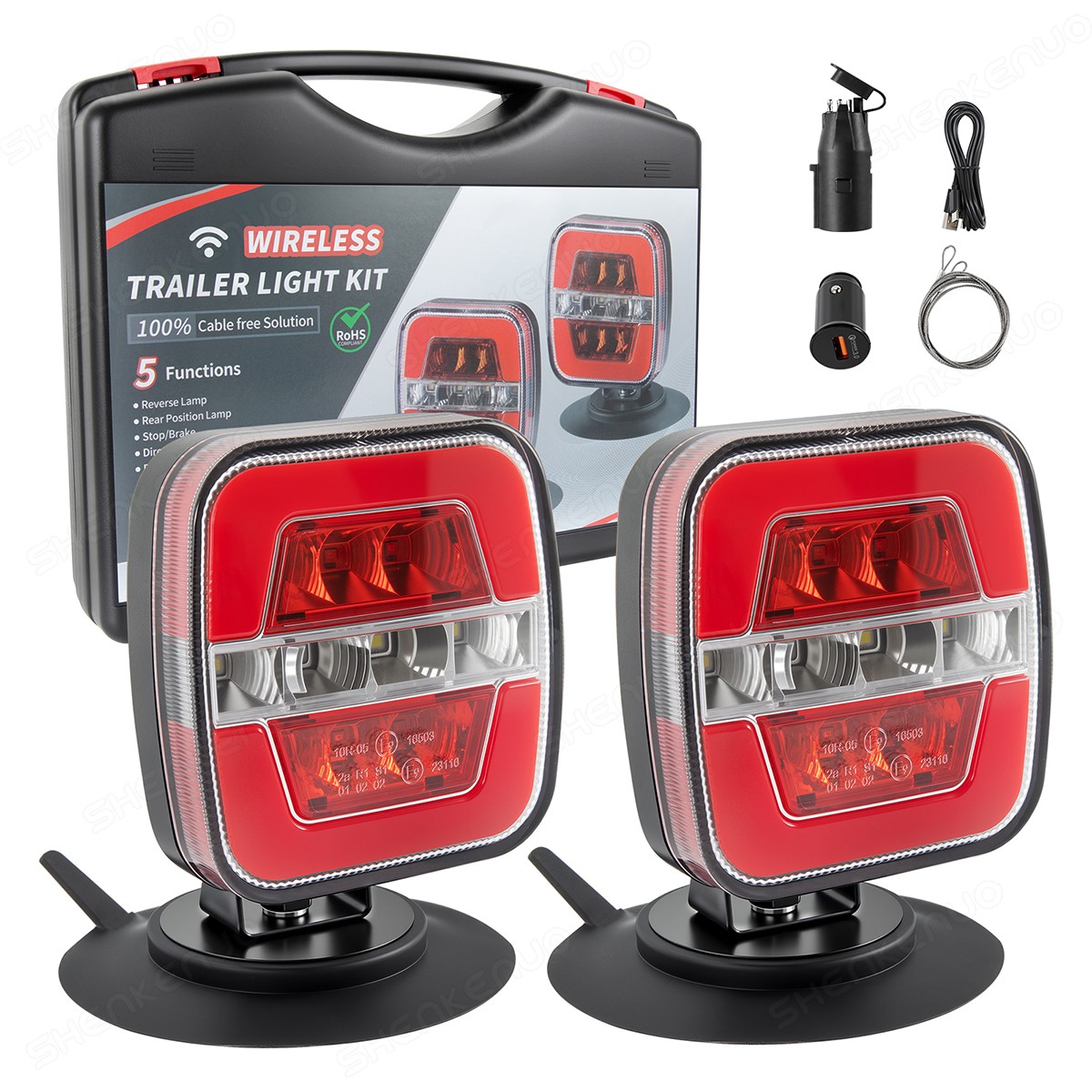 2X Wireless Trailer Lights Magnetic LED Tow Light Turn Signal Brake Reverse Stop 2X Wireless Trailer Lights Magnetic LED Tow Light Turn Signal Brake Reverse Stop