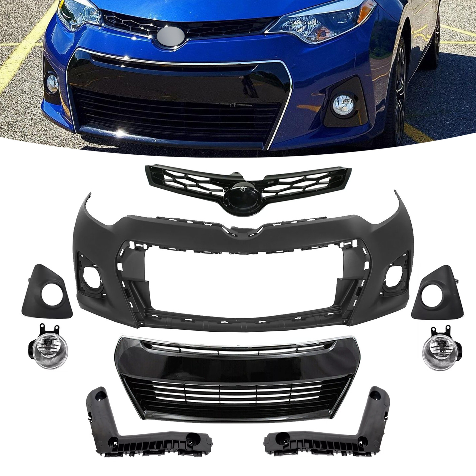 For 2014-2016 Toyota Corolla S SE Front Bumper Upper Lower Grille Fog Lights Set