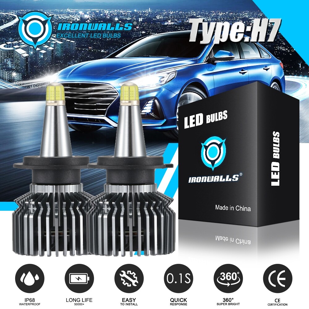 4-Side 360° H7 COB LED Headlight Kit Bulbs 2400W 360000LM Hi/Lo Beam 6000K White