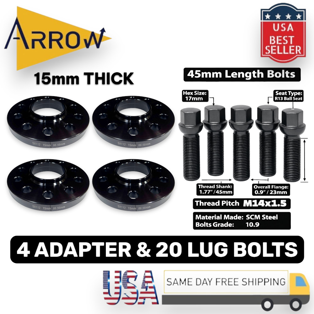 4x 5mm Wheel Spacers 5x112mm C.B 66.56mm & Bolt 14x1.5 FIT Mercedes Stock Wheels