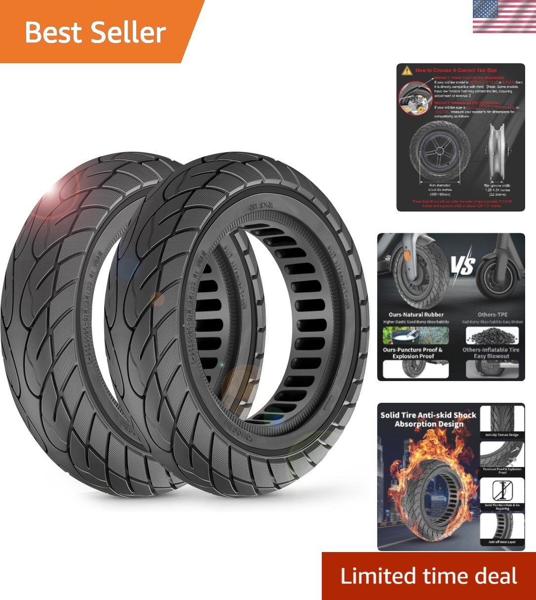 High-Performance 10x2.125 Tubeless Tires - Robust, Shock-Absorbing Design High-Performance 10x2.125 Tubeless Tires - Robust, Shock-Absorbing Design