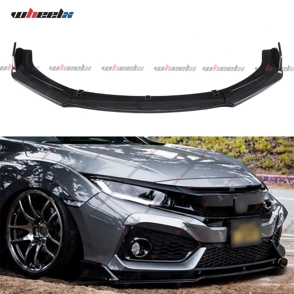 WheelX Front Bumper Lip Spoiler Kit For Honda Civic 2016-2020 Carbon Fiber Look