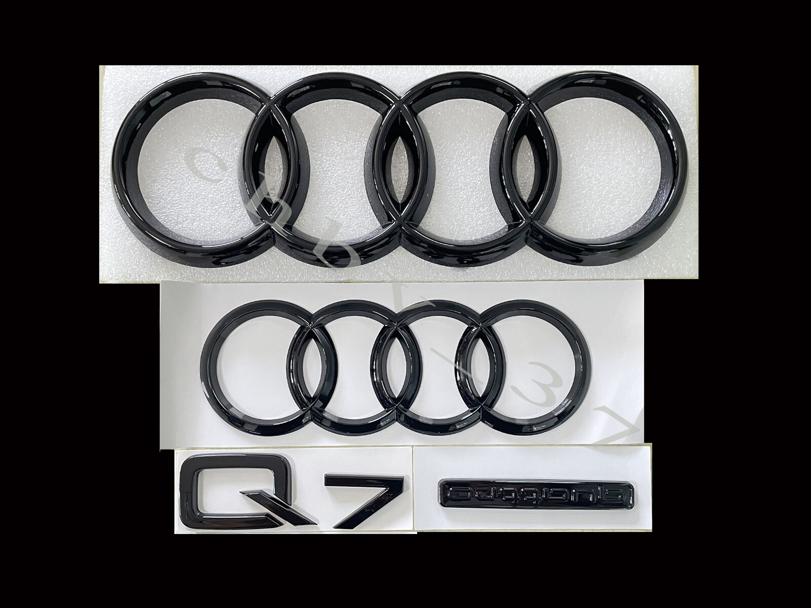 New Audi Q7 Emblem Gloss Black Front Rear Rings Quattro 2016-2023 Combo Kit 4pcs New Audi Q7 Emblem Gloss Black Front Rear Rings Quattro 2016-2023 Combo Kit 4pcs
