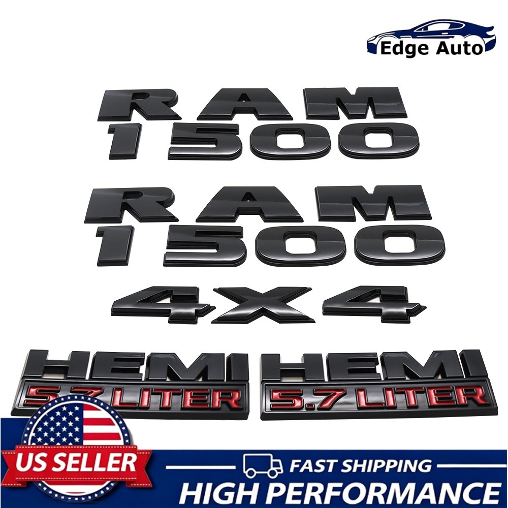 For 2013-2018 RAM 1500 5.7 Liter HEMI 4X4 Fender Tailgate Emblem Gloss Black For 2013-2018 RAM 1500 5.7 Liter HEMI 4X4 Fender Tailgate Emblem Gloss Black