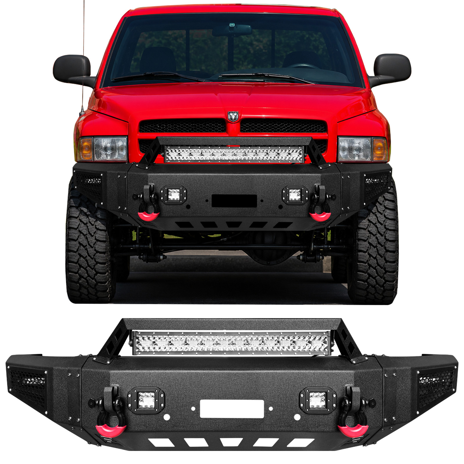 Front Bumper For 1994-2001 Dodge Ram 1500 / 1994-2002 Ram 2500 3500 w/LED Lights