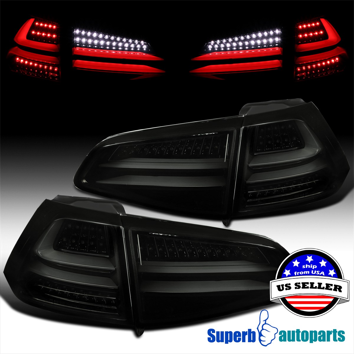 Fits 2015-2017 VW Golf MK7 Replacement Glossy Black Full LED Tail Lights Brake Fits 2015-2017 VW Golf MK7 Replacement Glossy Black Full LED Tail Lights Brake