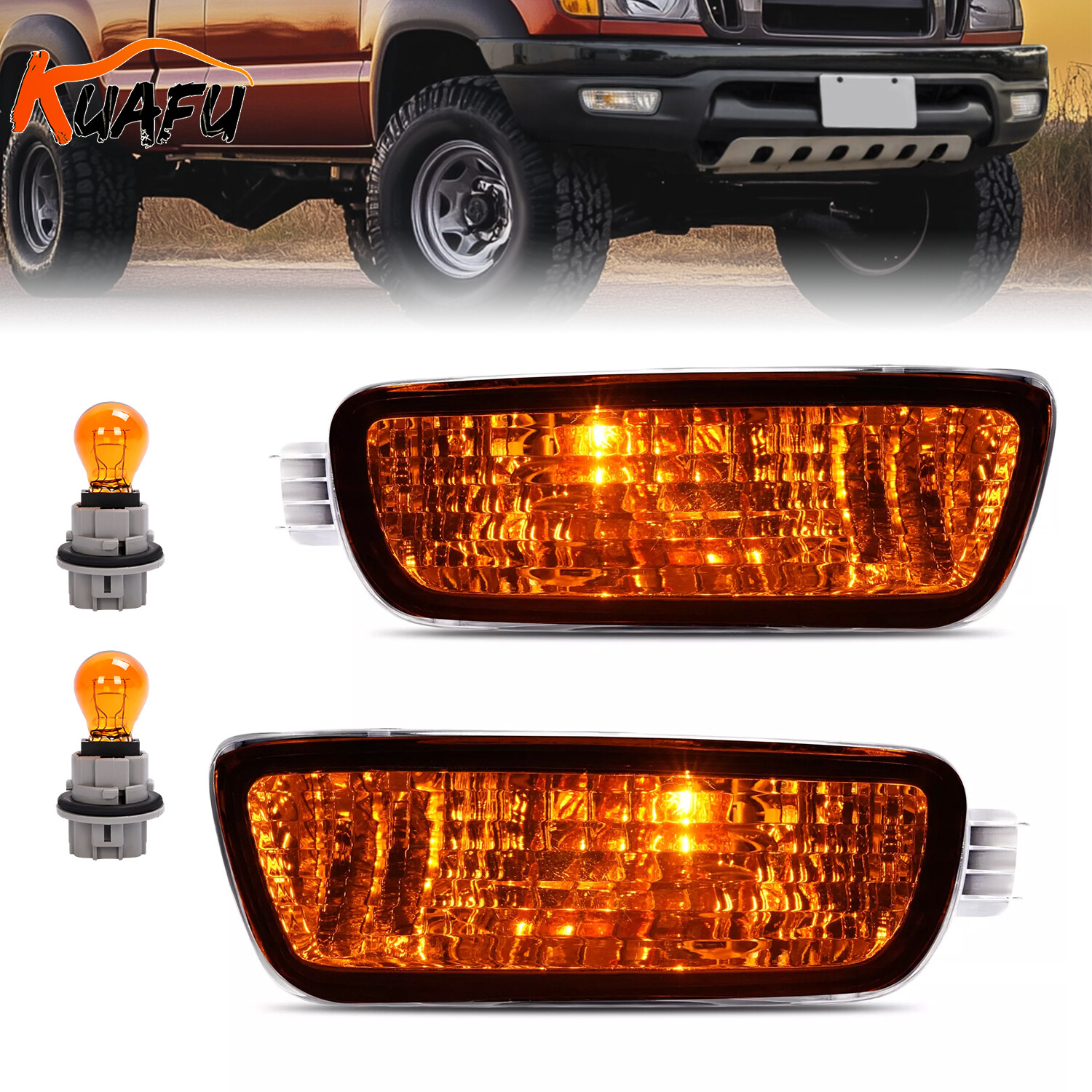 KUAFU Pair Front Bumper Turn Signal Lights For Toyota Tacoma 2001-2004 Clear