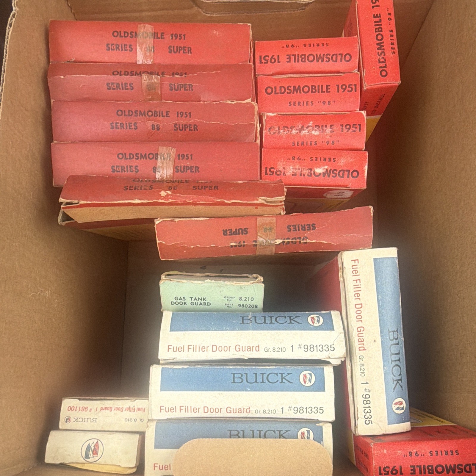 1950S 1960S Buick And Oldsmobile Accessory Gas Door Guards NOS Box Lot 1950S 1960S Buick And Oldsmobile Accessory Gas Door Guards NOS Box Lot