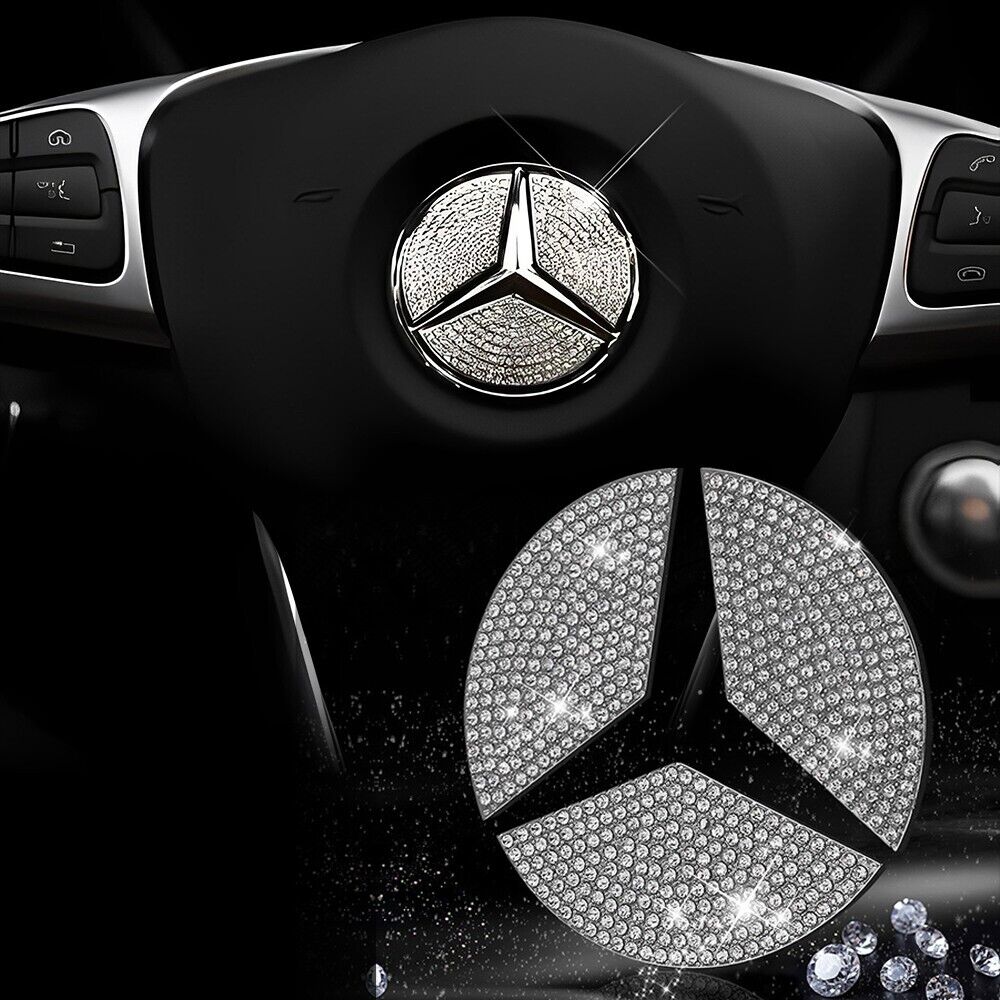 Mercedes-Benz Style Steering Wheel Bling Crystal Emblem Sticker Decal Kit