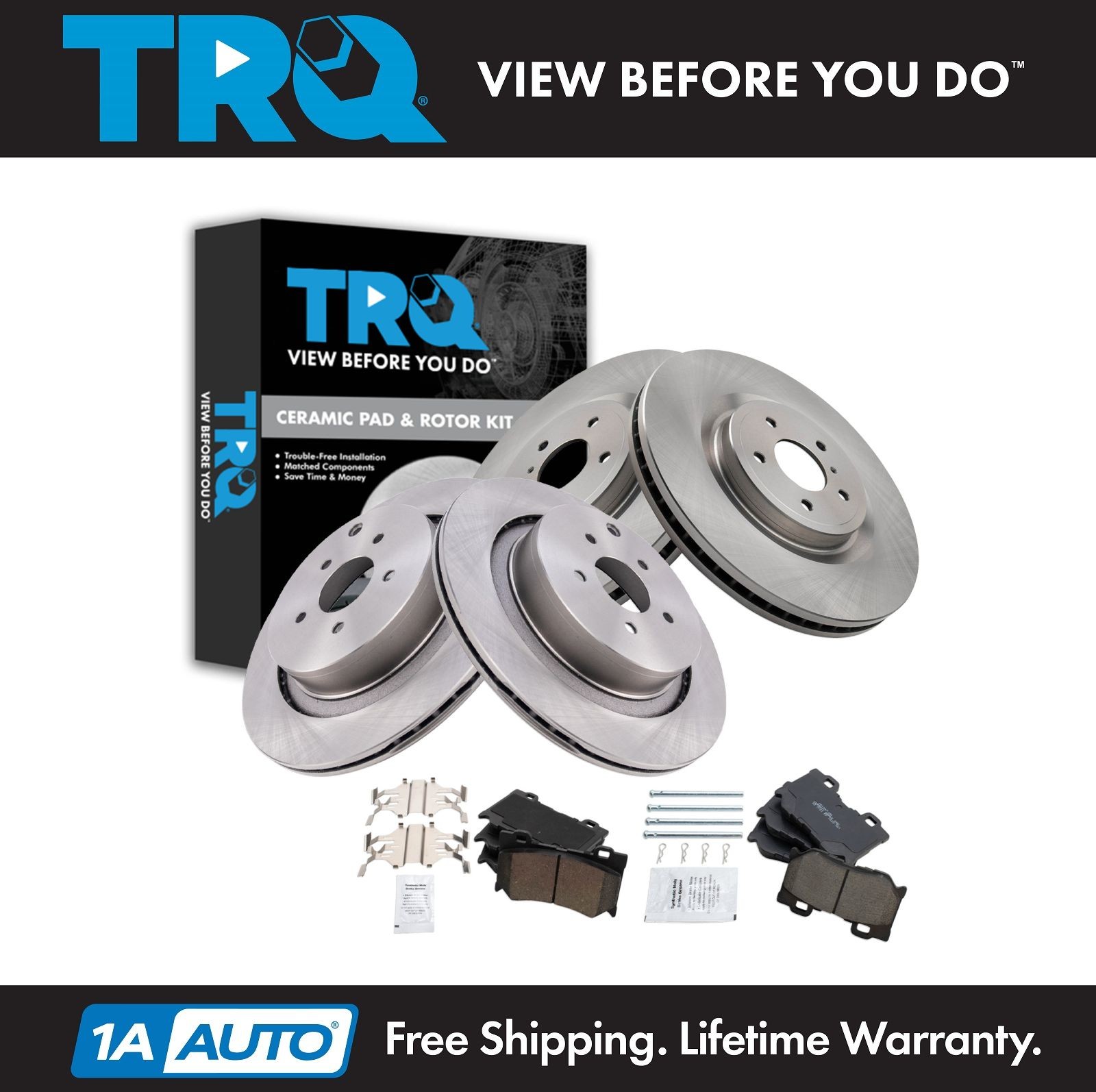 TRQ Front & Rear Brake Pad & Rotor Kit Ceramic Fits 09-21 INFINITI
