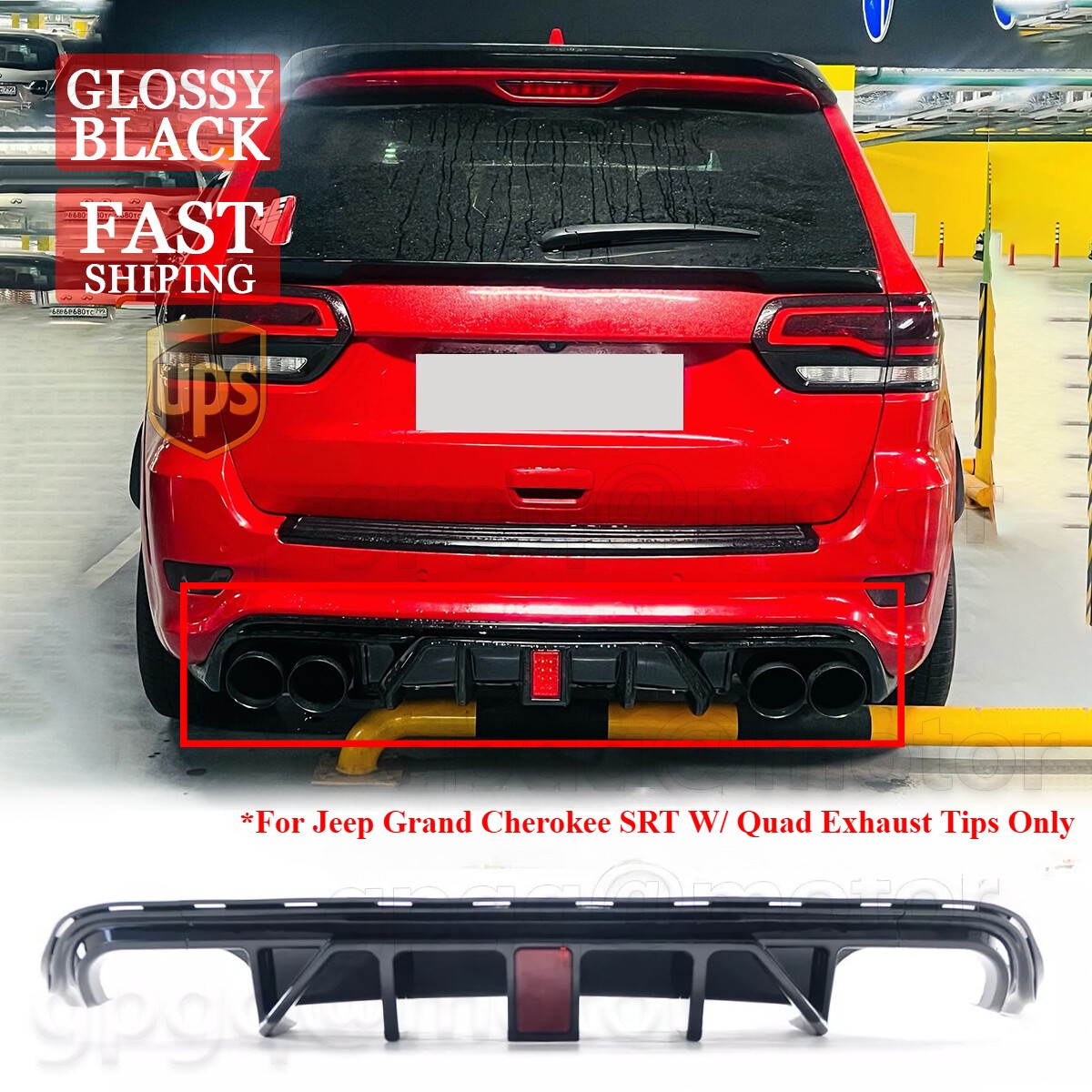 For Jeep Grand Cherokee SRT SRT8 W/ Quad Exhaust Tips 12-21 Rear Bumper Diffuser