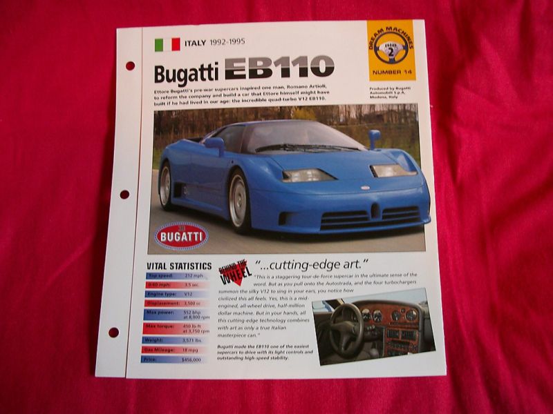 1993 Bugatti EB110 Rare Original Brochure IMP 1993 Bugatti EB110 Rare Original Brochure IMP