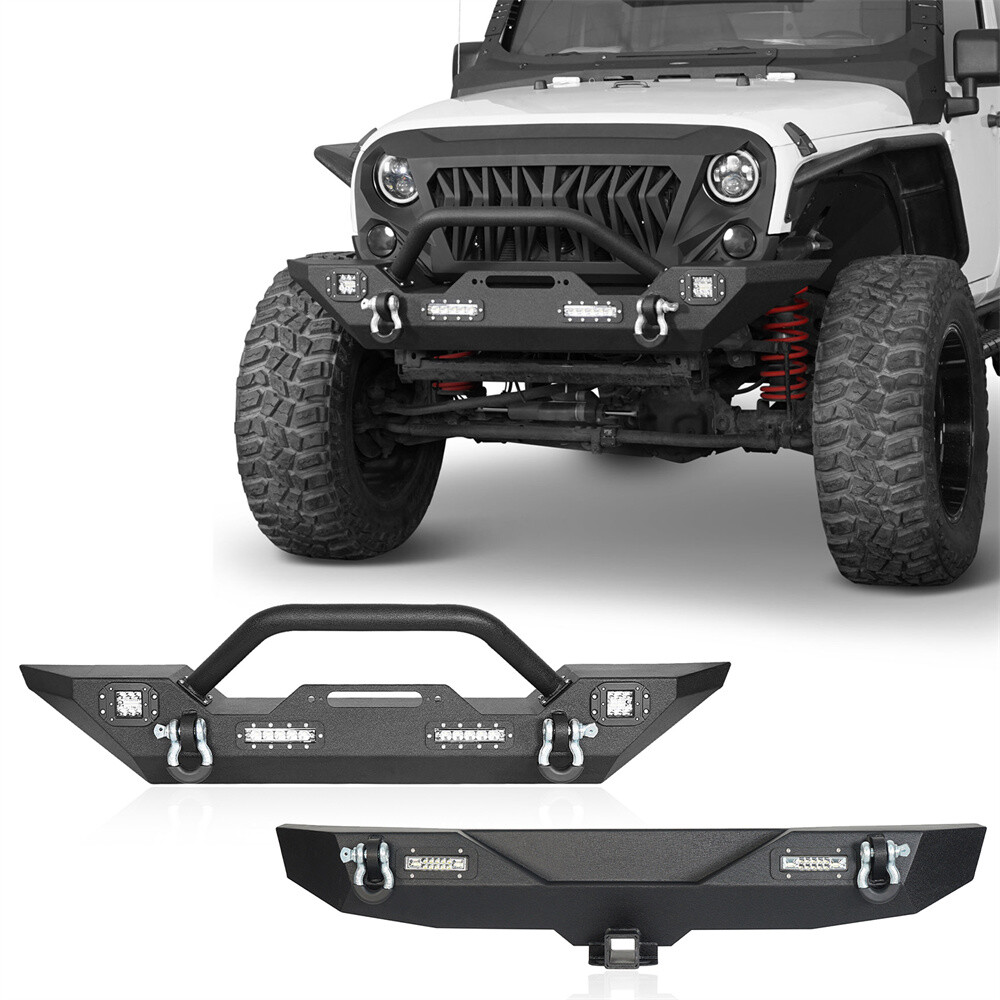 Fit 07-18 Jeep Wrangler JK Combo Steel Front & Rear Bumper w/ LED Light & D-Ring Fit 07-18 Jeep Wrangler JK Combo Steel Front & Rear Bumper w/ LED Light & D-Ring