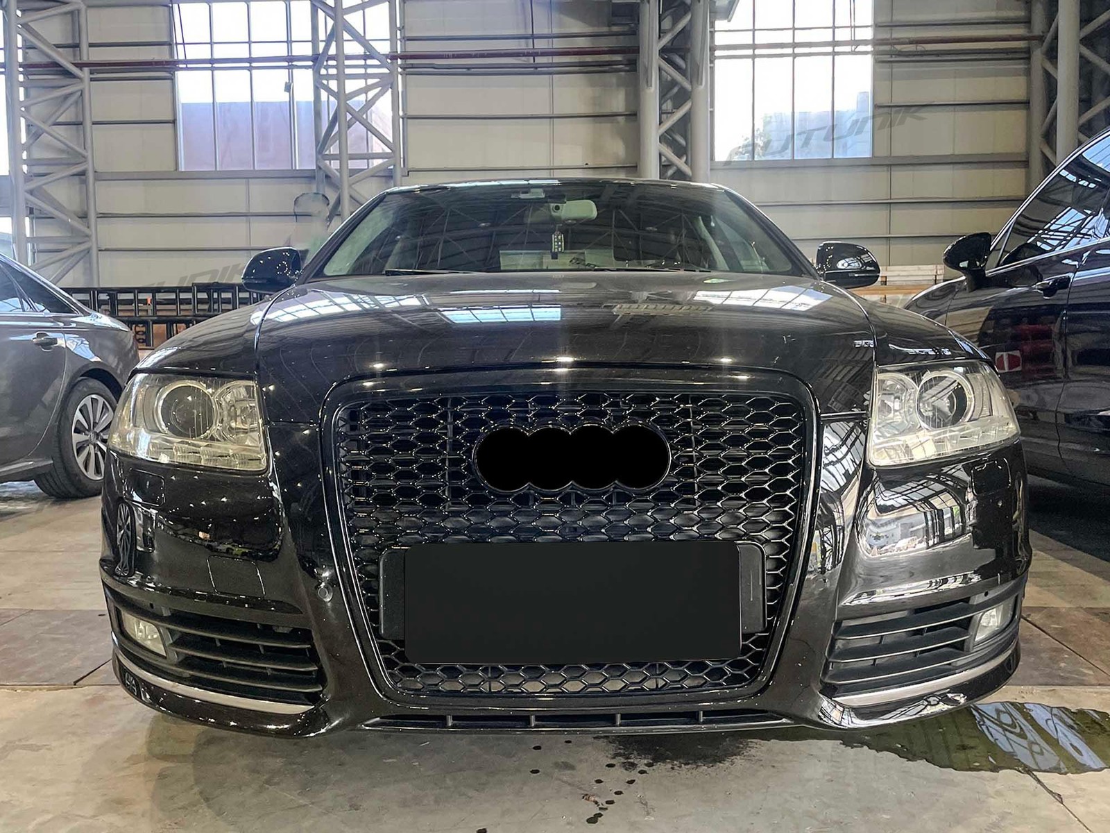 Gloss Black RS6 Style Honeycomb Front Bumper Grille For Audi A6 S6 C6 2005–2011