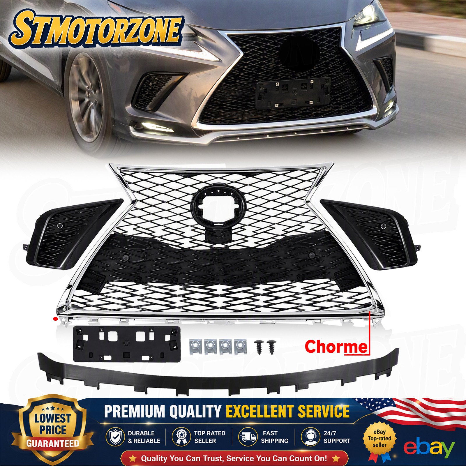 For 2018-2021 Lexus NX300 F Sport Front Bumper Grille W/Fog Light Covers Kit