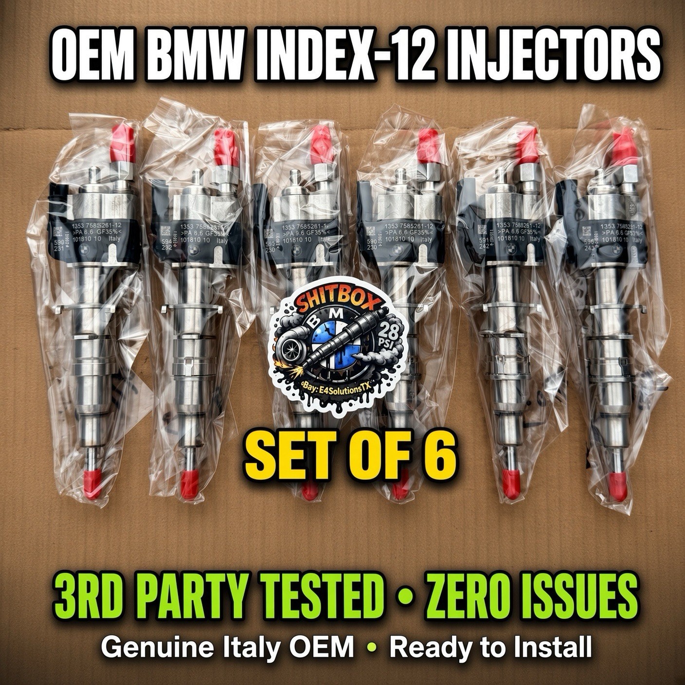 07-16 BMW 3 5 7 3.0 E90 335 N54 N63 S63 Fuel Injector Set of 6 INDEX 12 *TESTED*