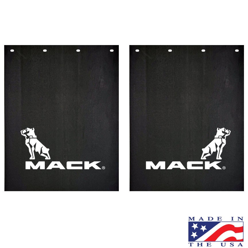 MACK LOGO Mud Flaps Poly-Rubber 24” X 30” MACK Logo (pair) Black/WHITE MACK LOGO Mud Flaps Poly-Rubber 24” X 30” MACK Logo (pair) Black/WHITE