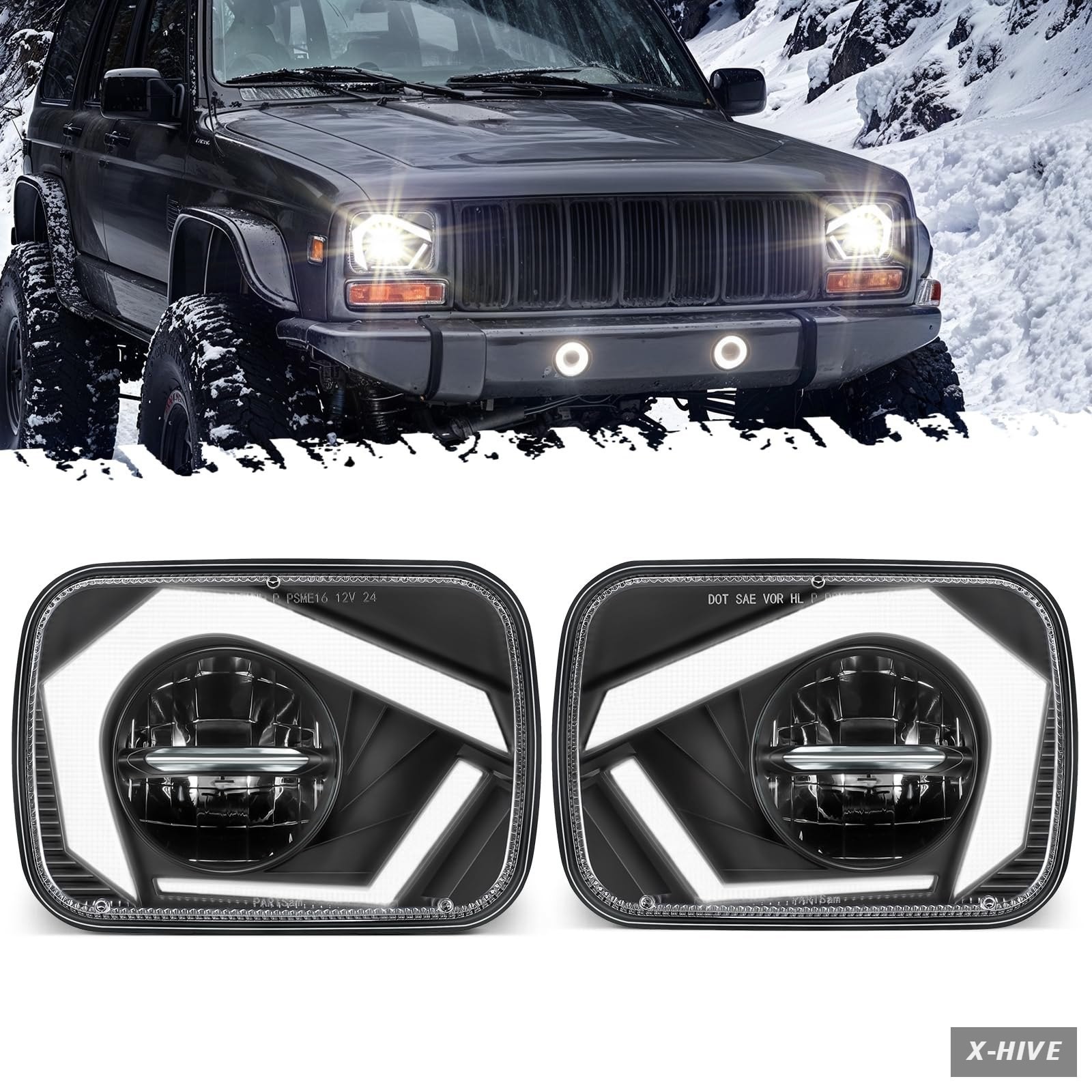 Partsam 2025 H6054 LED Headlights 7x6 5x7 Headlamp Hi/Low Sealed Beam Lights