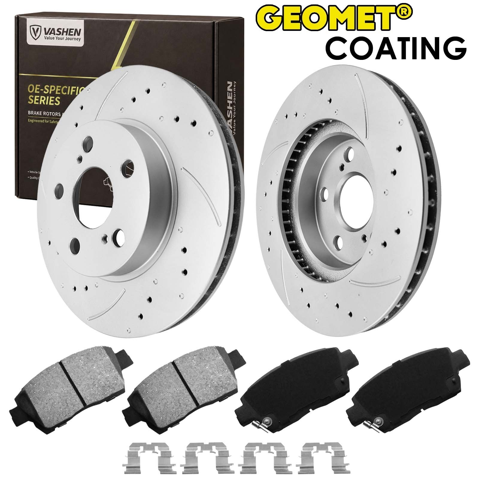 Front Drilled Slotted Brake Rotors Ceramic Brake Pads for 2004-2009 Toyota Prius