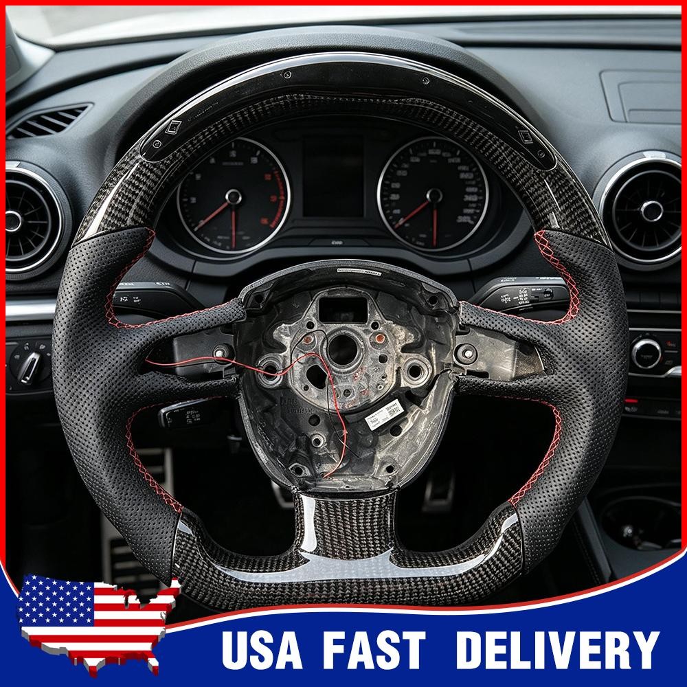 True Carbon fiber Flat Customized Sport LED Steering Wheel for Audi A4 2012✅US