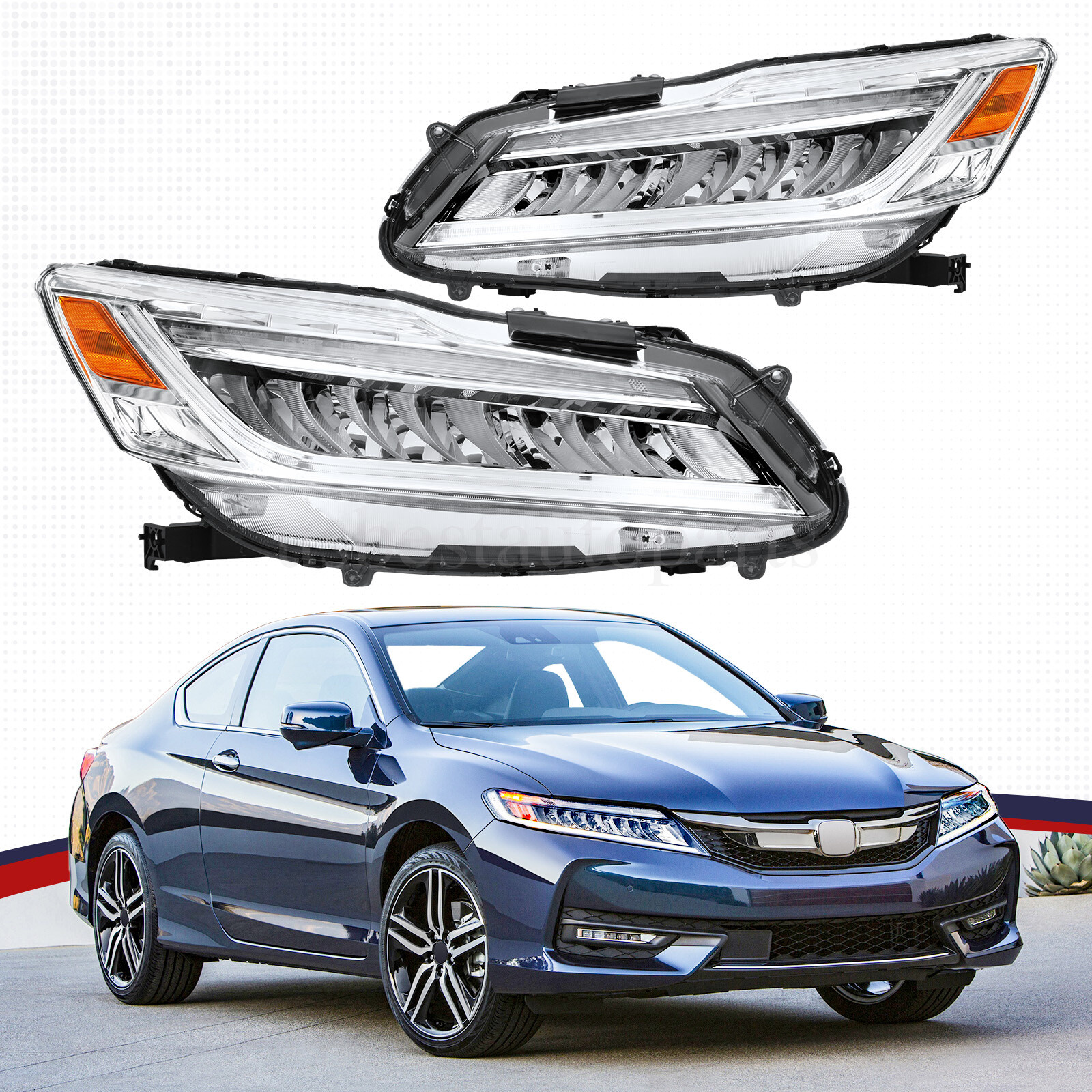 Full LED Headlights Headlamps Pair For 2016-2017 Honda Accord Sedan 9th Gen