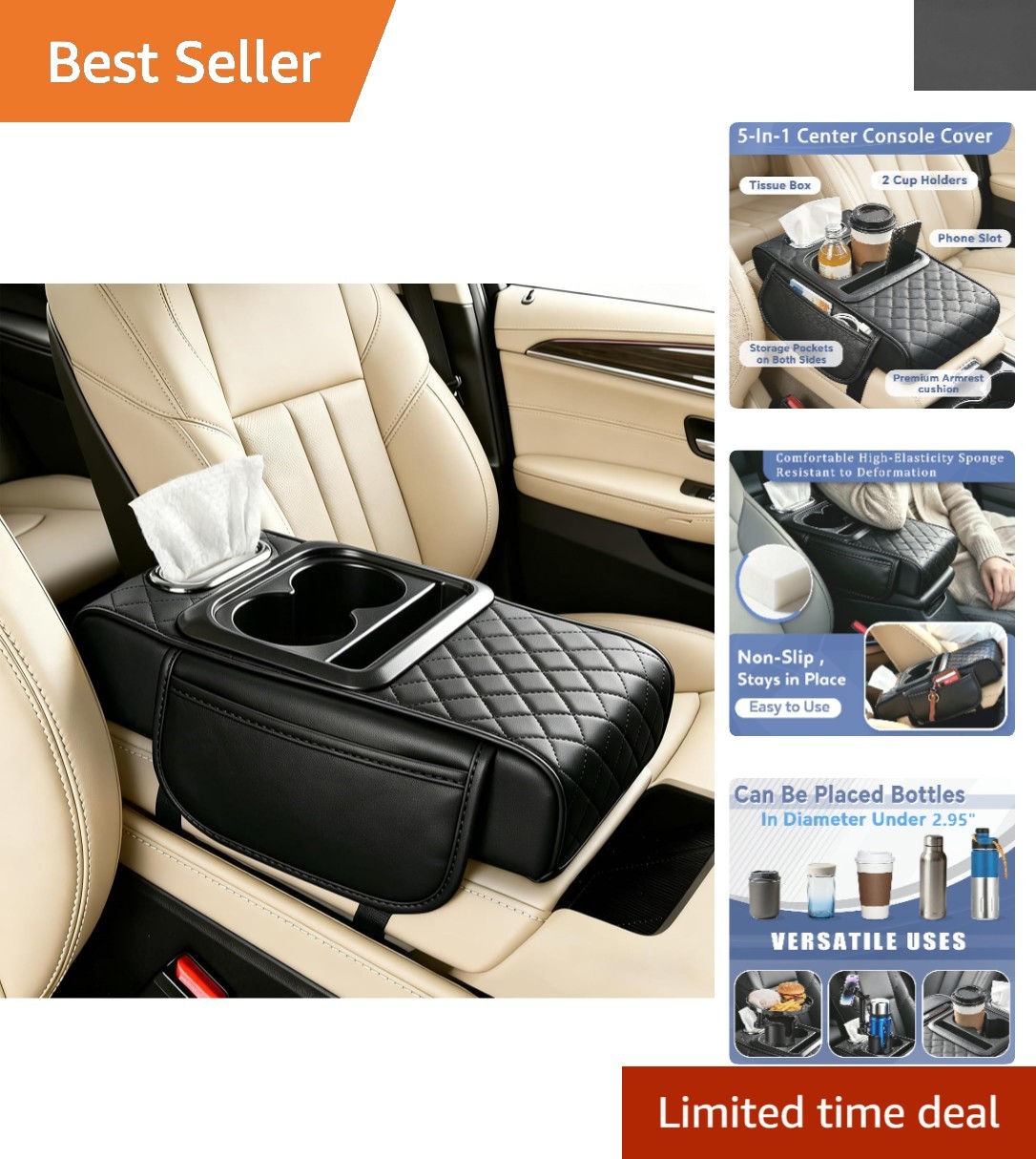 Versatile 5-in-1 Car Armrest Cover: Cup Holder, Tissue Box & More - Waterproof