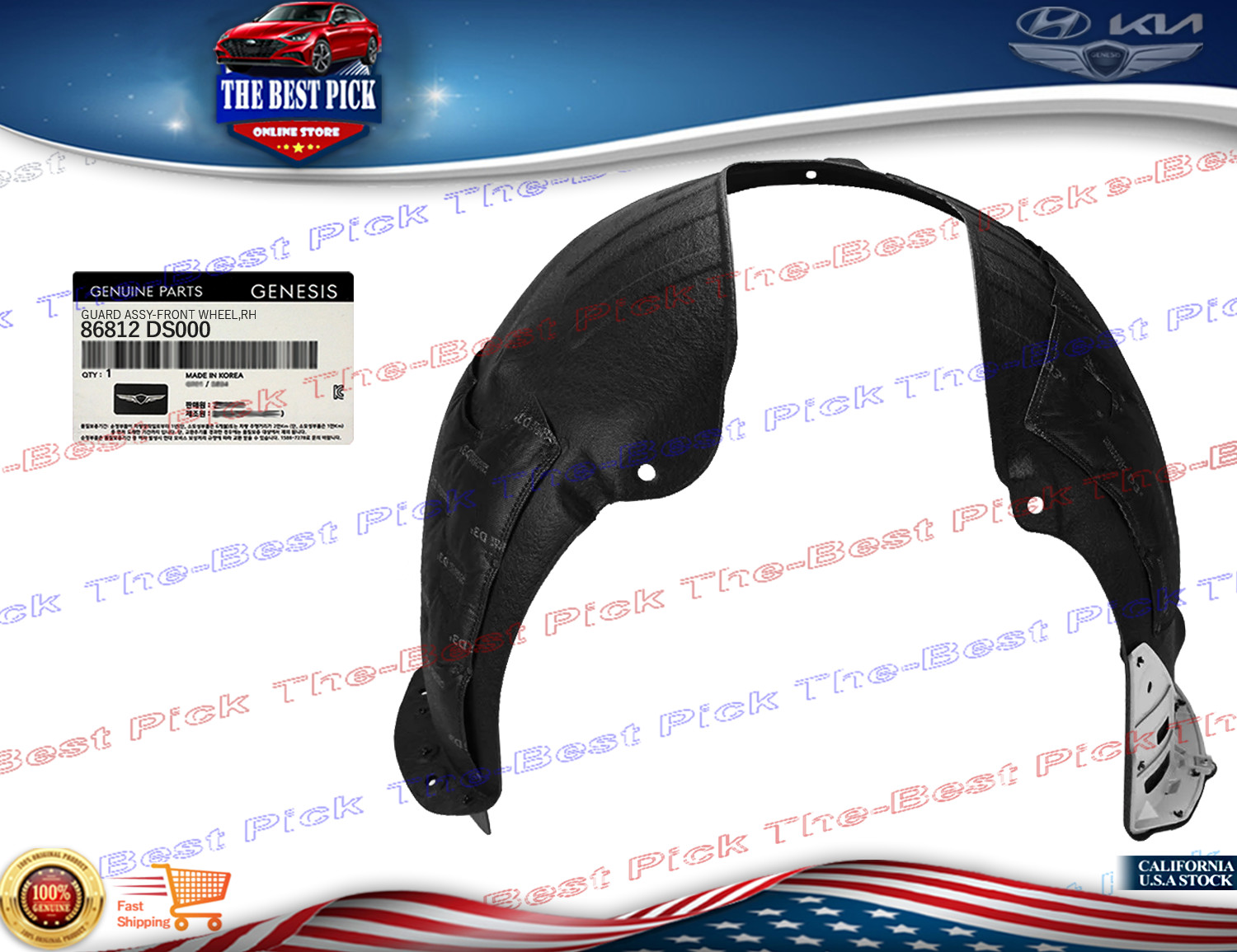 GENUINE OEM FRONT Fender Liner RIGHT 2023-24 Genesis Electrified GV70 86812DS000