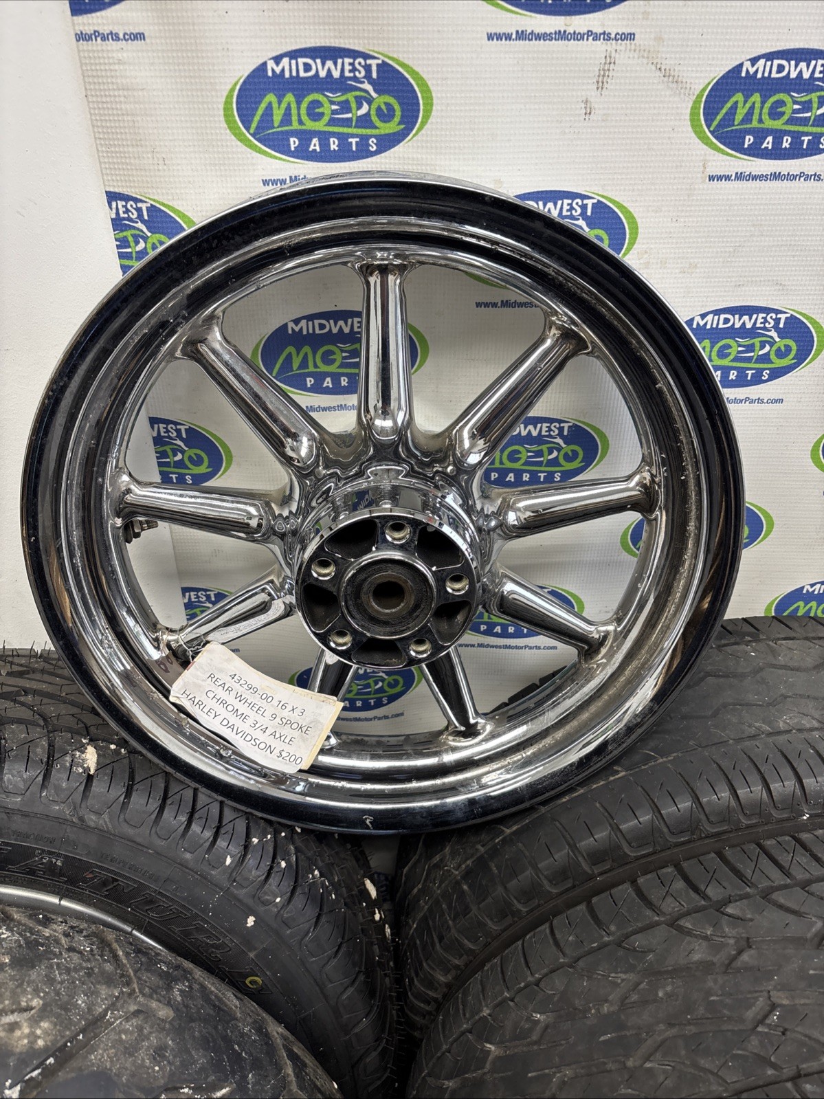 🛞 Harley 43299-00 Rear Chrome 9 Spoke Wheel 16x3 3/4 Road King Road Glide OEM