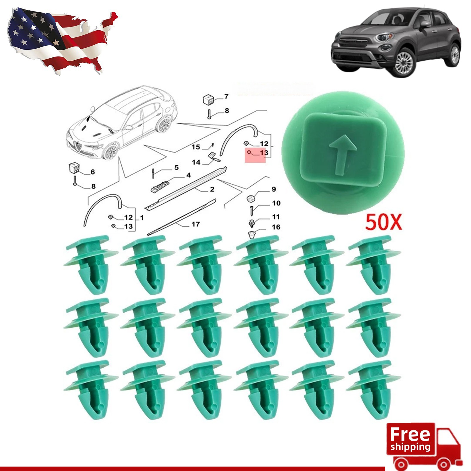 50Pcs Nylon Molding Wheel Arch Flare Retainer Clips Fits For Fiat Jeep Renegade 50Pcs Nylon Molding Wheel Arch Flare Retainer Clips Fits For Fiat Jeep Renegade