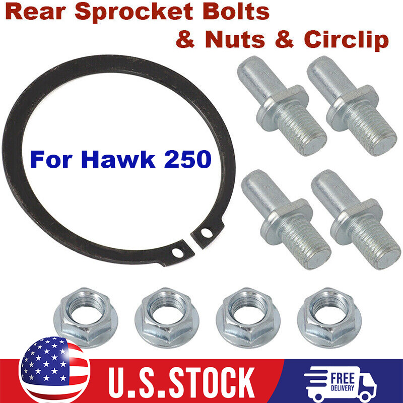 New For Hawk 250 Carb , Hawk 250 DLX Rear Sprocket Bolts with Nuts & Circlip Kit New For Hawk 250 Carb , Hawk 250 DLX Rear Sprocket Bolts with Nuts & Circlip Kit